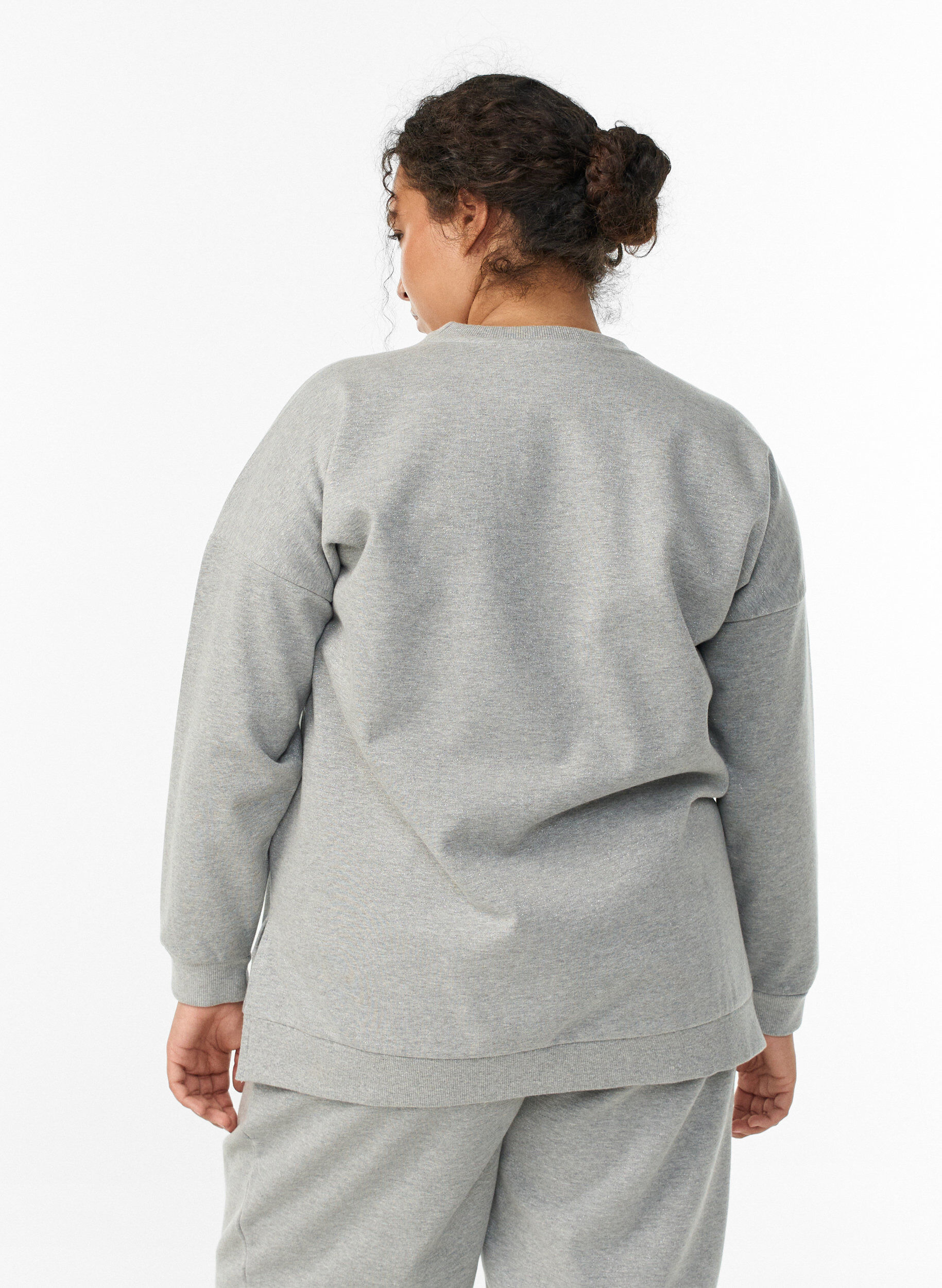Zizzifashion Sweatshirt with slits and glitter thread, Grey, Model image number 2
