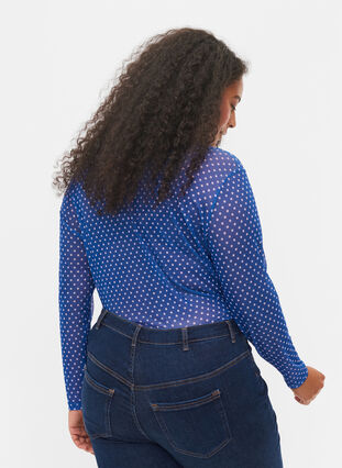 Printed mesh blouse, Classic Blue Dot, Model image number 1