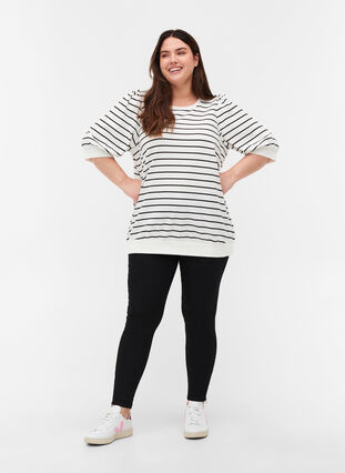 Striped sweatshirt with balloon sleeves, Snow White w. Black, Model image number 3
