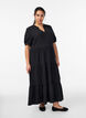 Ankle-length dress with short sleeves and tiered ruffles, Black, Model image number 0