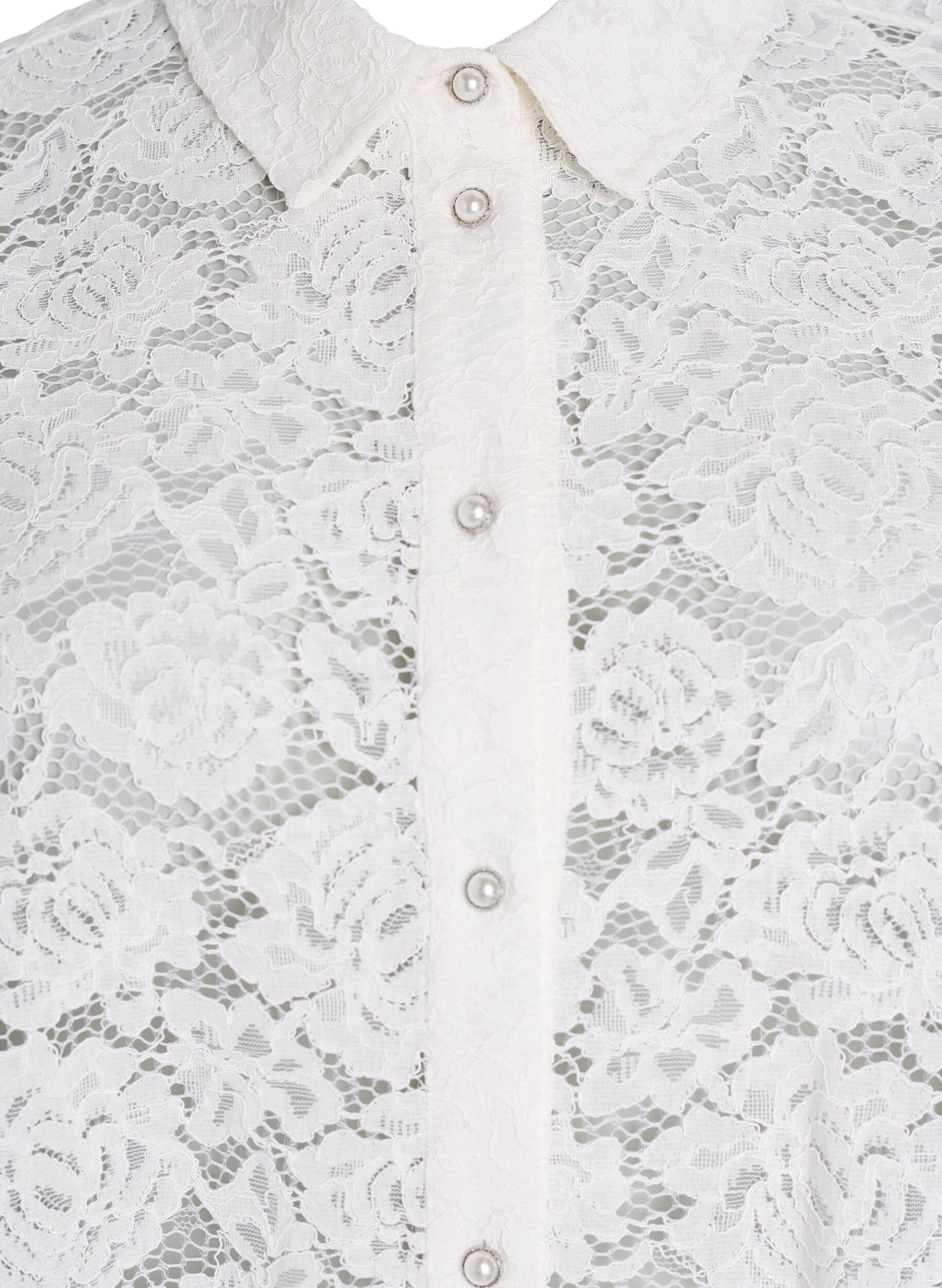 Zizzifashion Lace shirt blouse with pearl buttons, Vanilla, Packshot image number 2