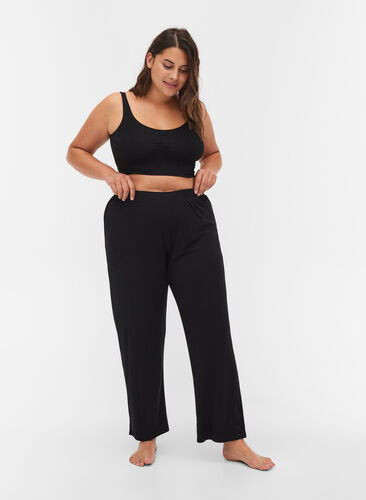 Loose trousers made from ribbed material, Black, Model image number 0