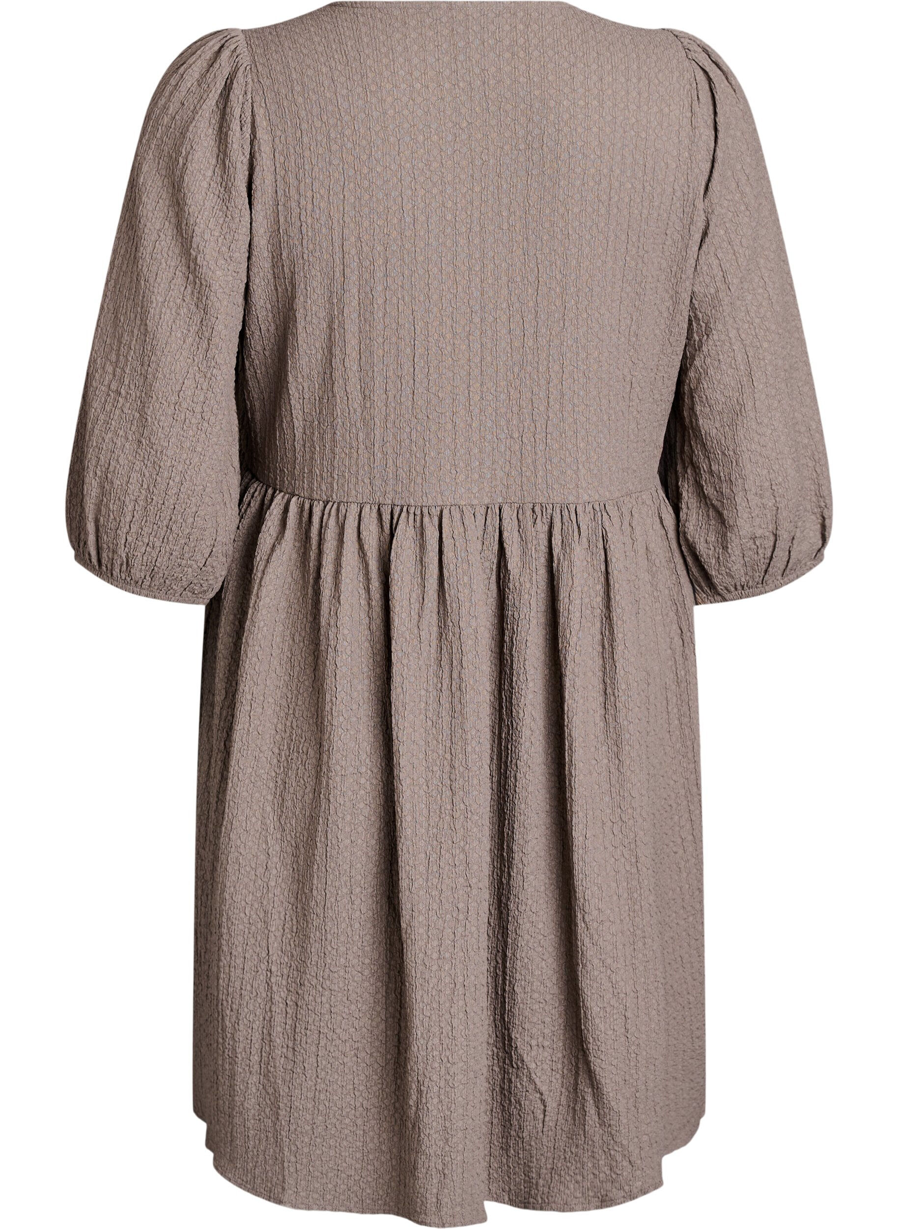 Zizzifashion Short dress with texture and 3/4 sleeves, Beige, Packshot image number 1