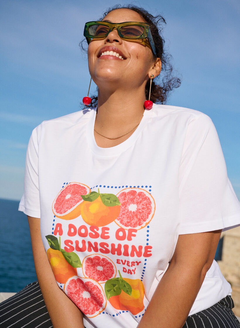 Organic cotton T-shirt with citrus motif, White, Image image number 0
