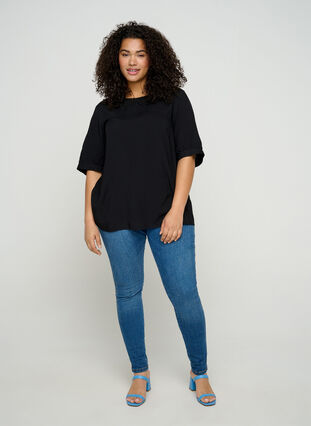 Viscose blouse with lace collar, Black, Model image number 3