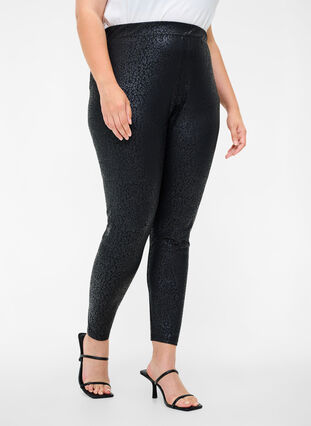 Leggings with tone-on-tone pattern, Black, Model image number 2