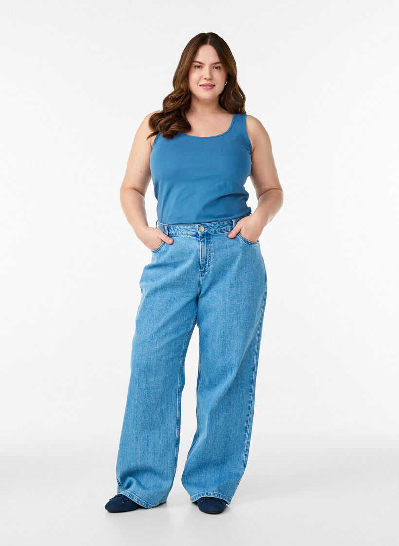 Solid color basic top in cotton, Grey, Model image number 1