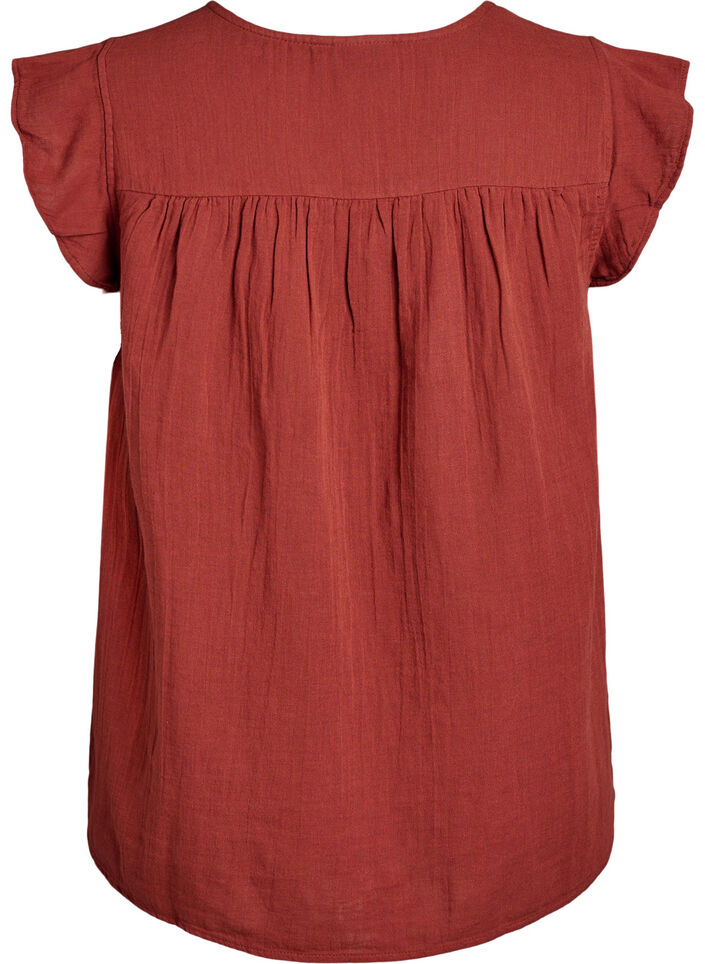 Sleeveless top in cotton muslin with ruffles, Red, Packshot image number 1