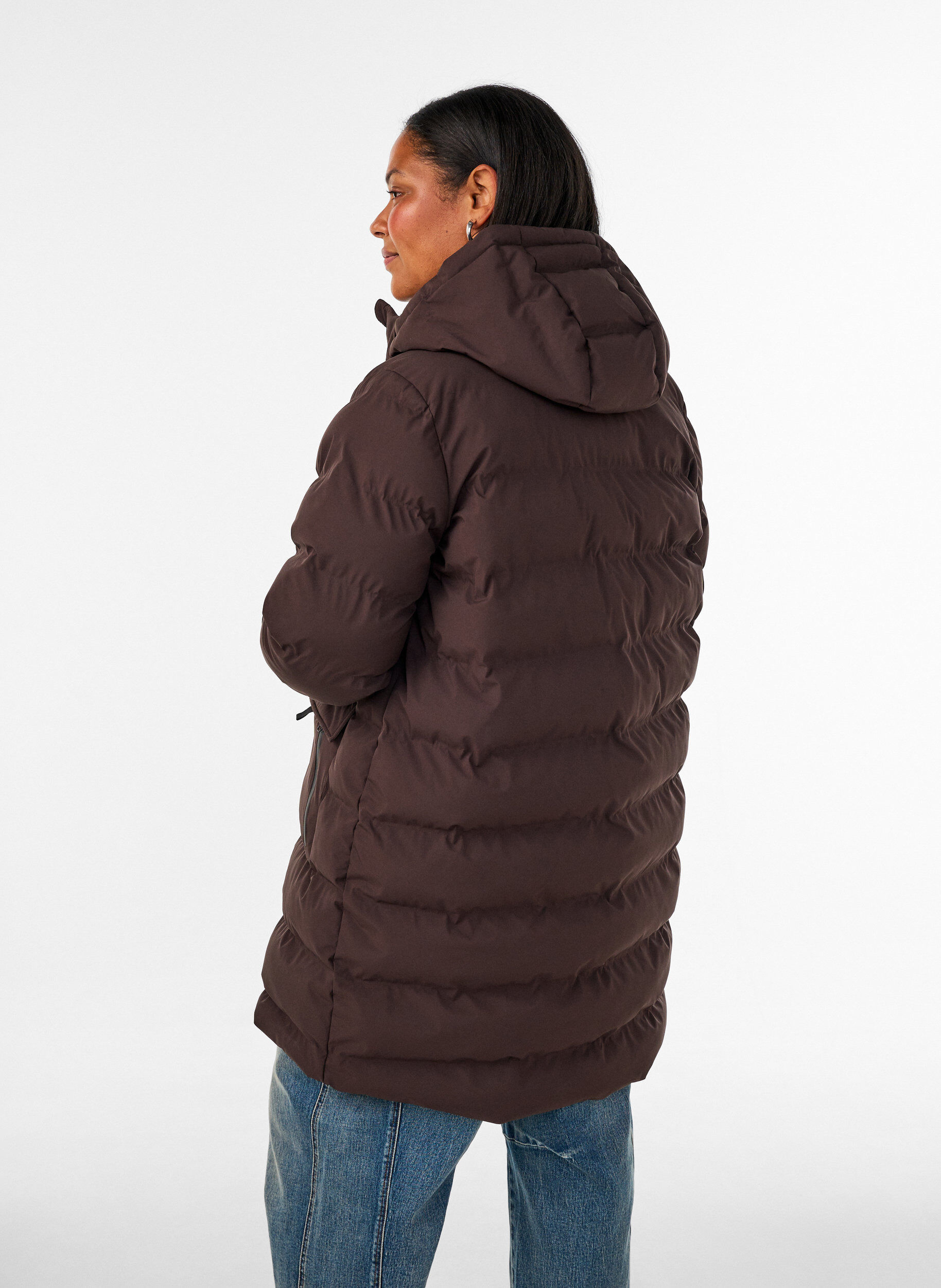 ZizzifashionPuffer coat with hood and pockets, Brown, Model image number 2