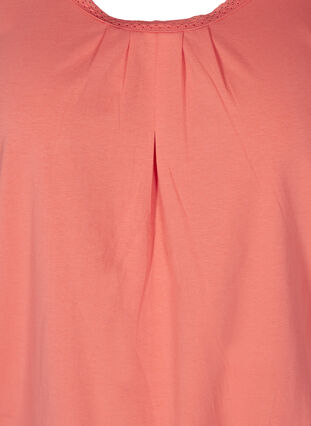 Short-sleeved t-shirt with a round neck and lace trim, Living Coral, Packshot image number 2
