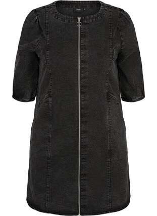 Short-sleeved denim dress with a zip, Grey Denim ASS, Packshot image number 0