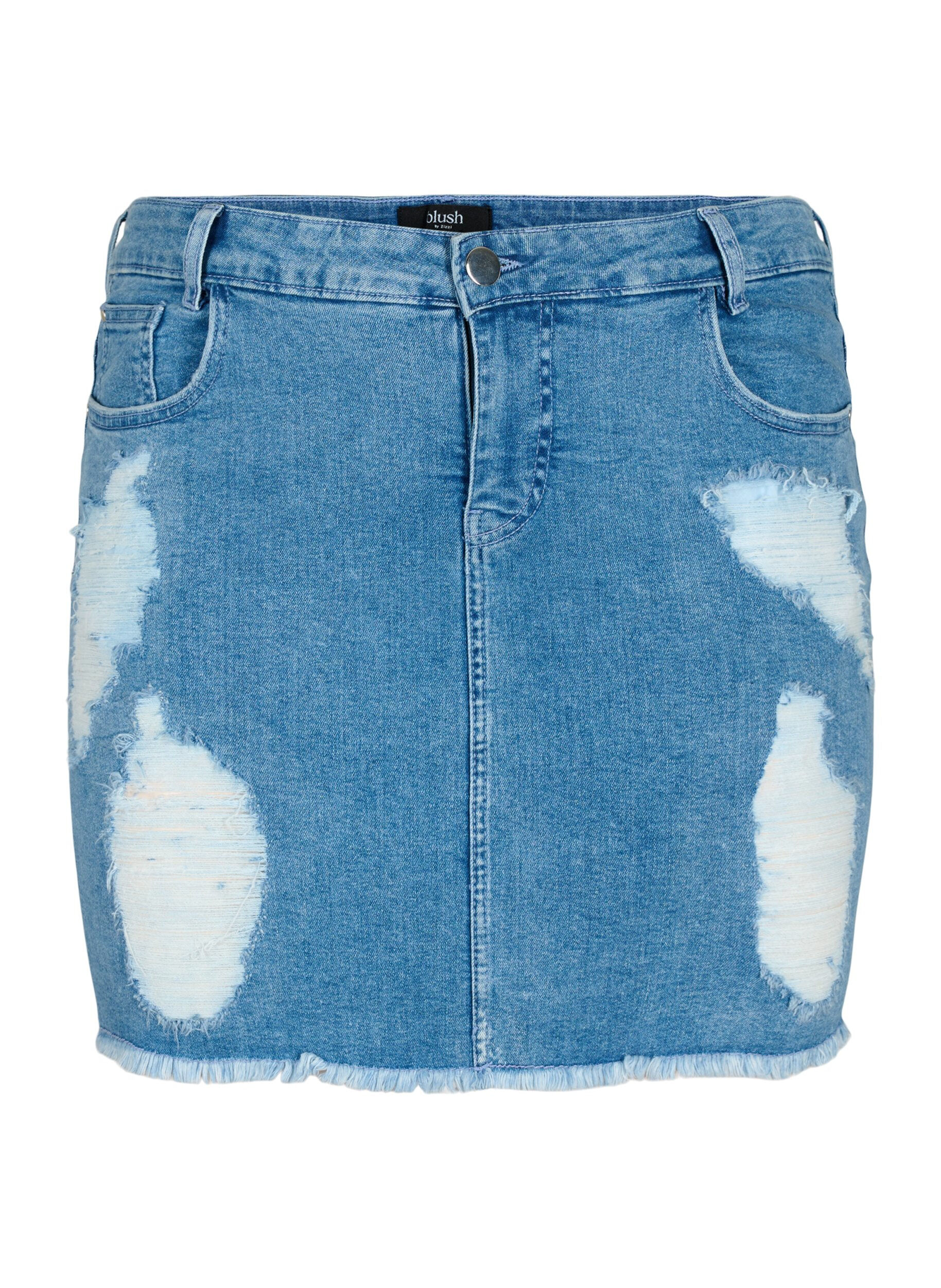 Zizzifashion Tight ripped denim skirt, Blue denim, Packshot image number 0
