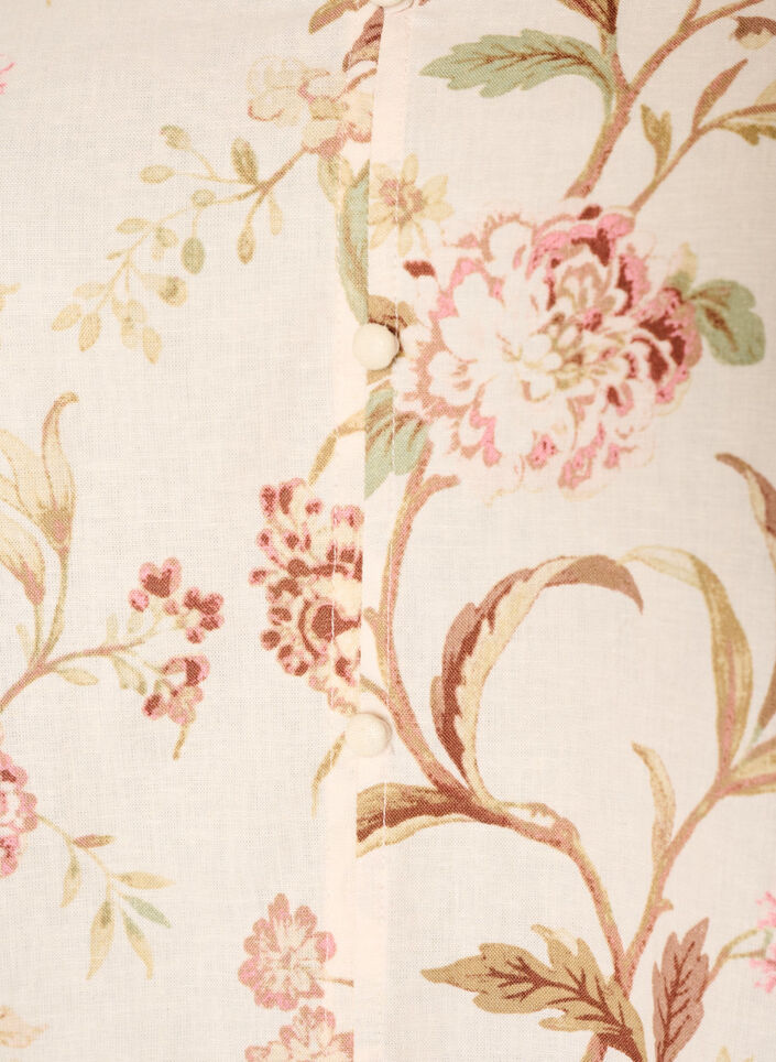 Floral blouse in linen and viscose with long sleeves, Vanilla, Packshot image number 2