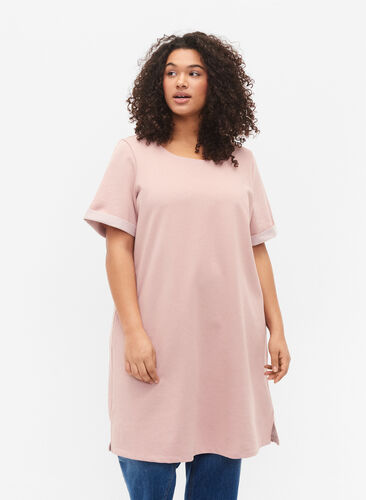 Sweater dress with short sleeves and slits, Adobe Rose, Model image number 0