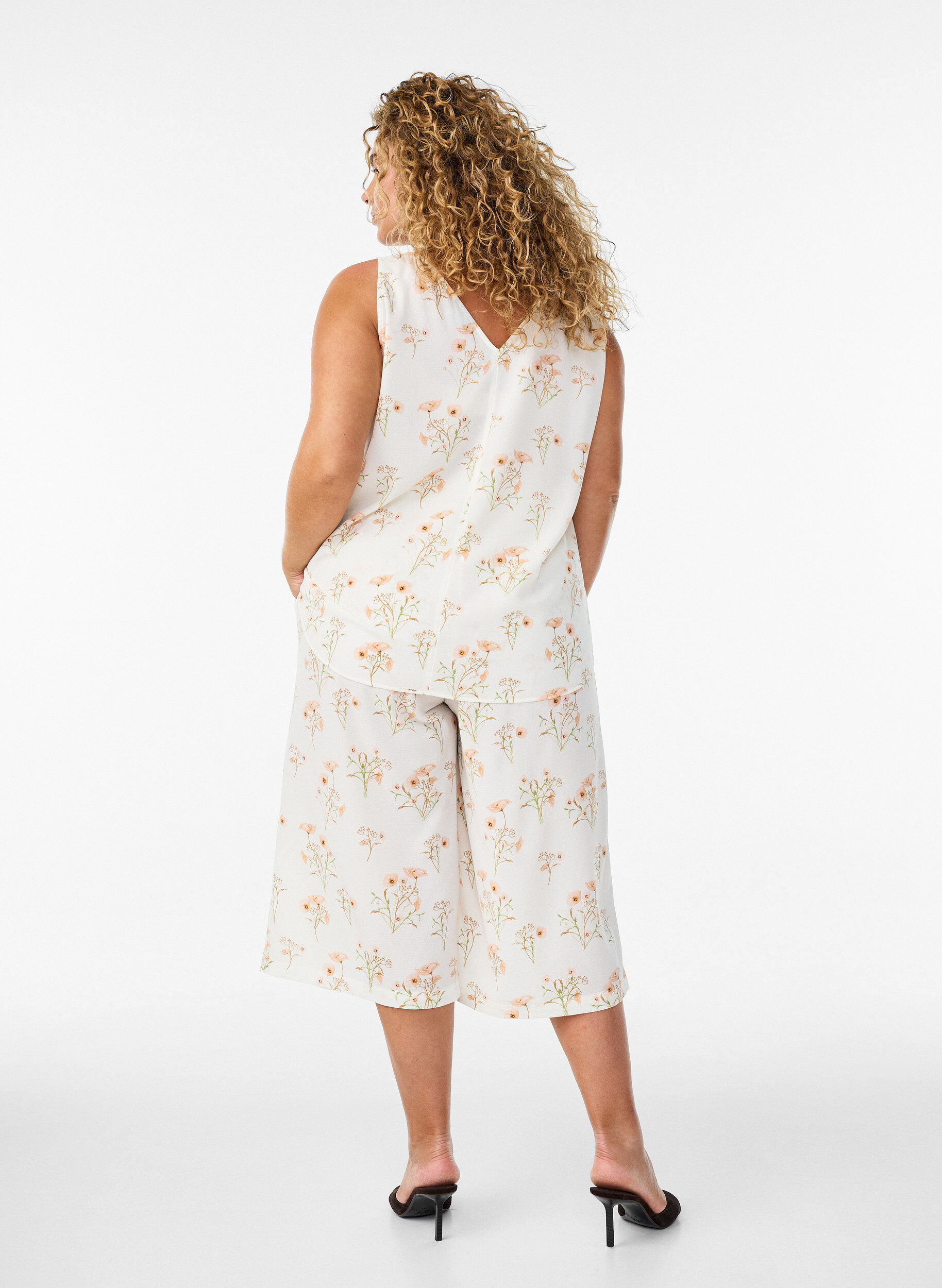 Zizzifashion Culotte trousers with print, Vanilla, Model image number 1