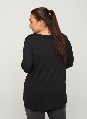 Long-sleeved blouse, Black w. Shiny Studs, Model image number 1