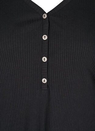 Long sleeve ribbed blouse with button detailing, Black, Packshot image number 2
