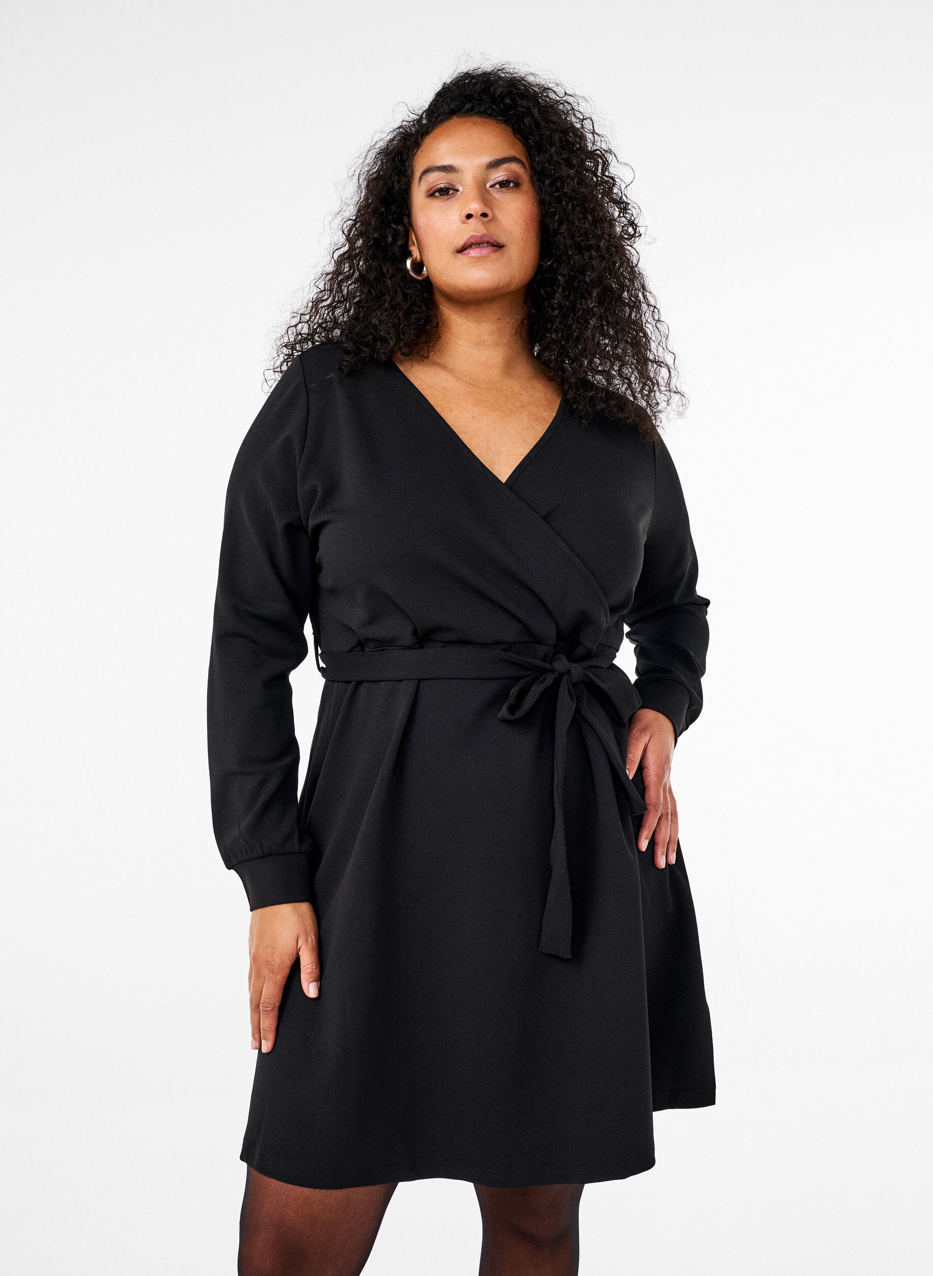 Zizzifashion Wrap dress with ties, Black, Model image number 0