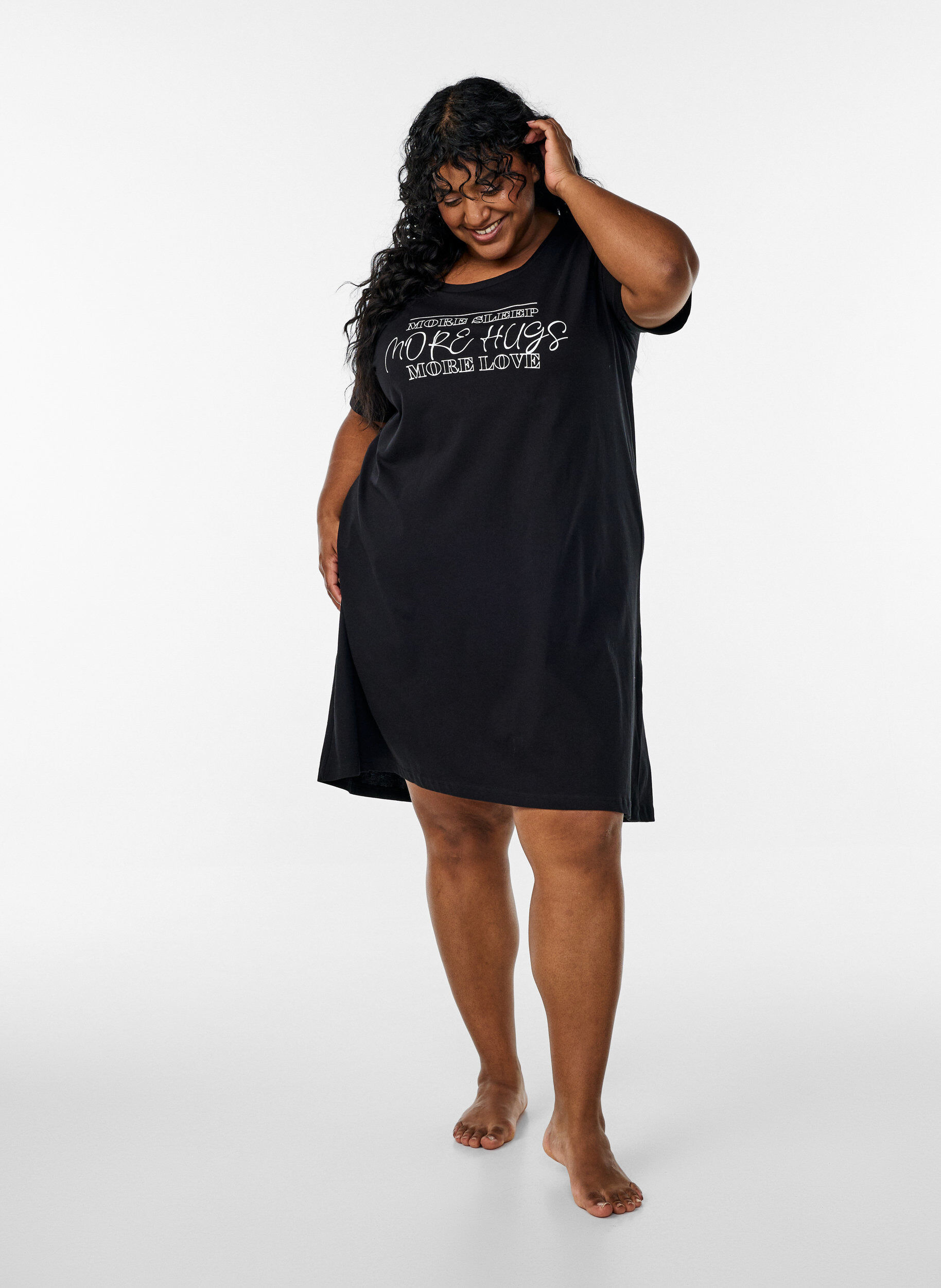 Zizzifashion Organic cotton nightgown with v-neck, , Model image number 1