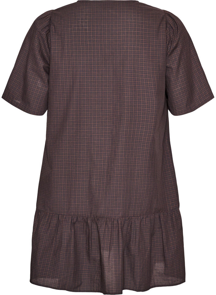 Short checked dress with ruffle hem, Brown, Packshot image number 1