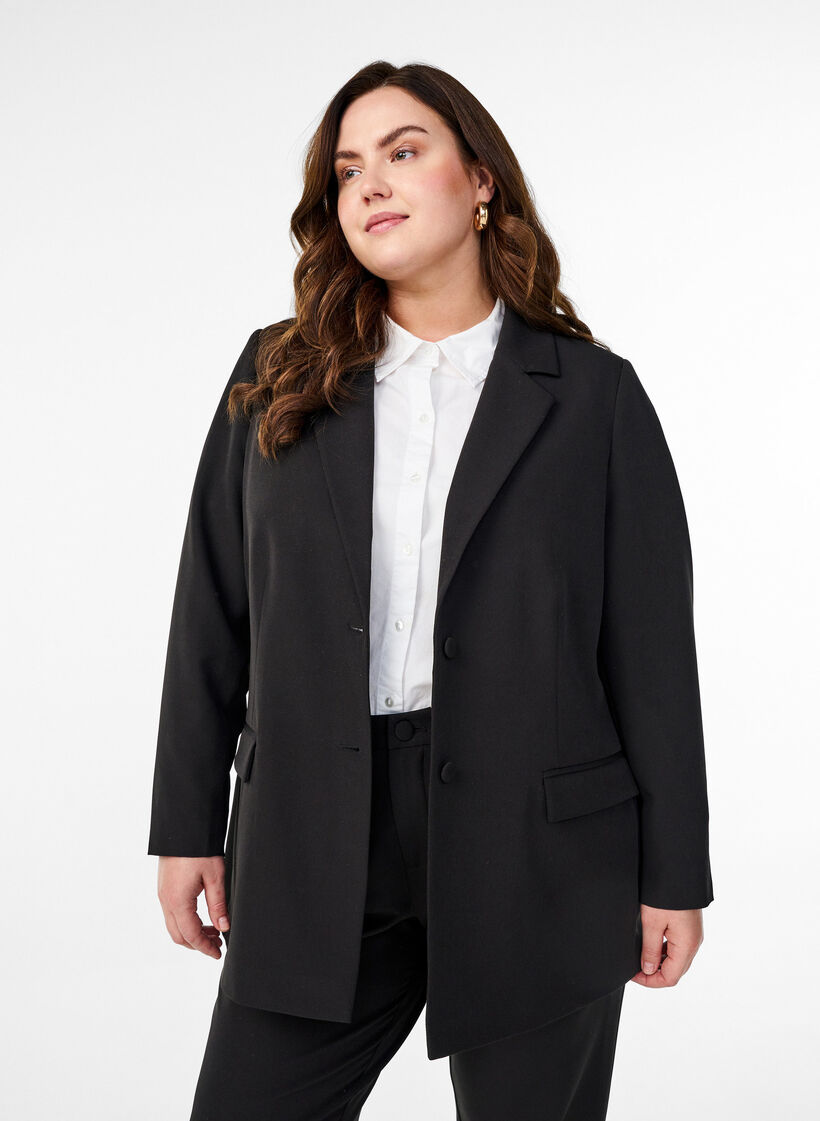 Classic blazer with button closure, Black, Model image number 0