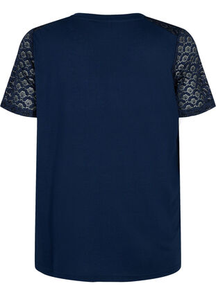 T-shirt with lace sleeves, Navy Blazer, Packshot image number 1