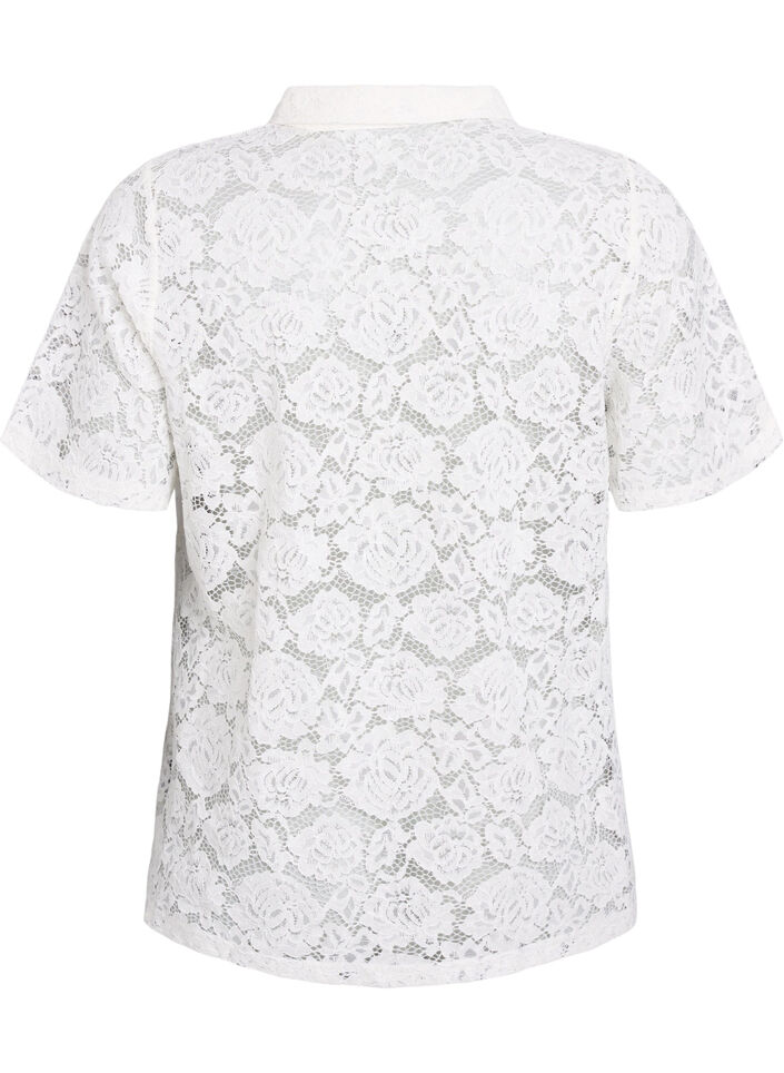 Lace blouse with a collar and V-neck, Vanilla, Packshot image number 1