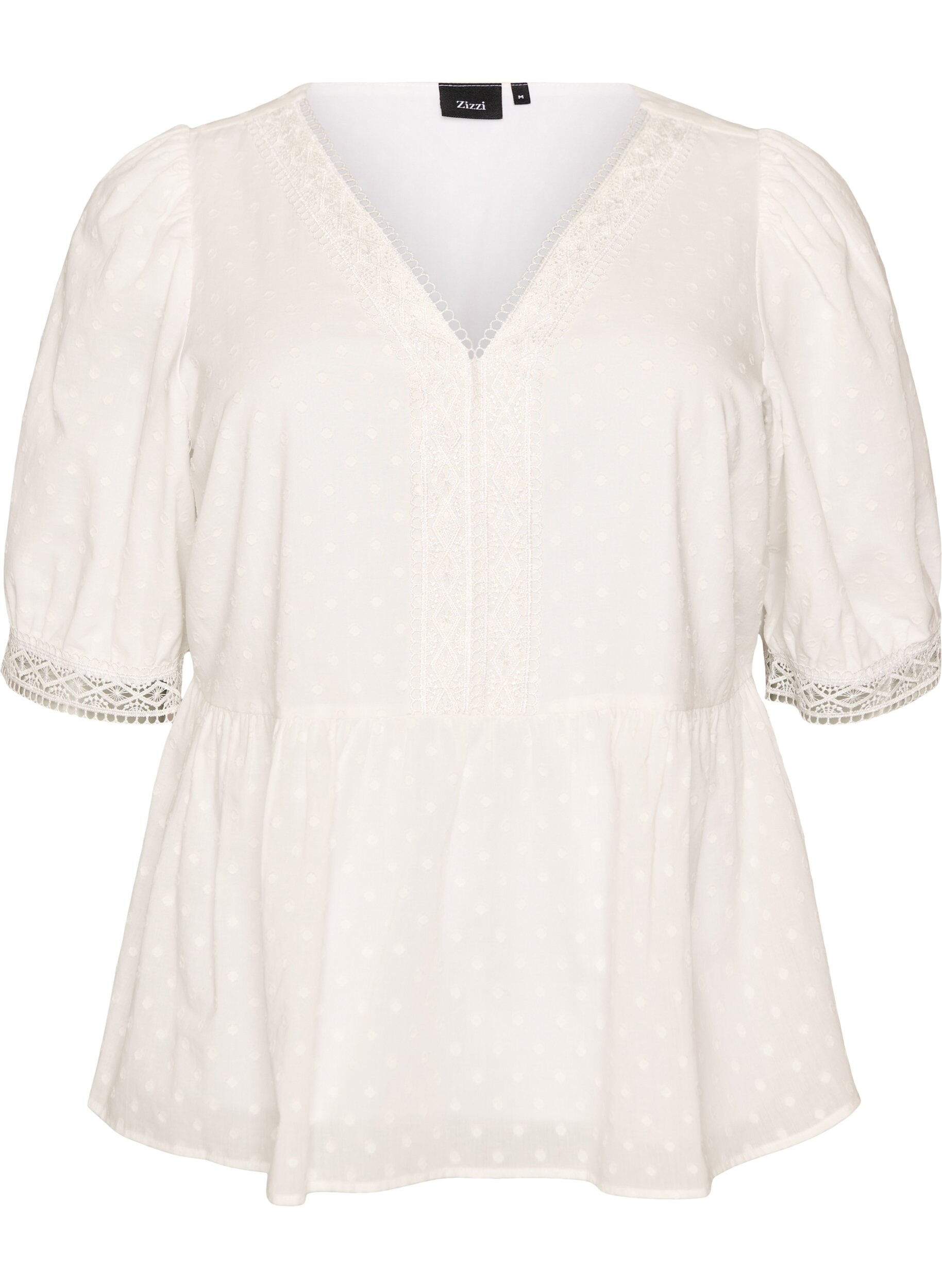 Zizzifashion Blouse in textured cotton with crochet details, White, Packshot image number 0
