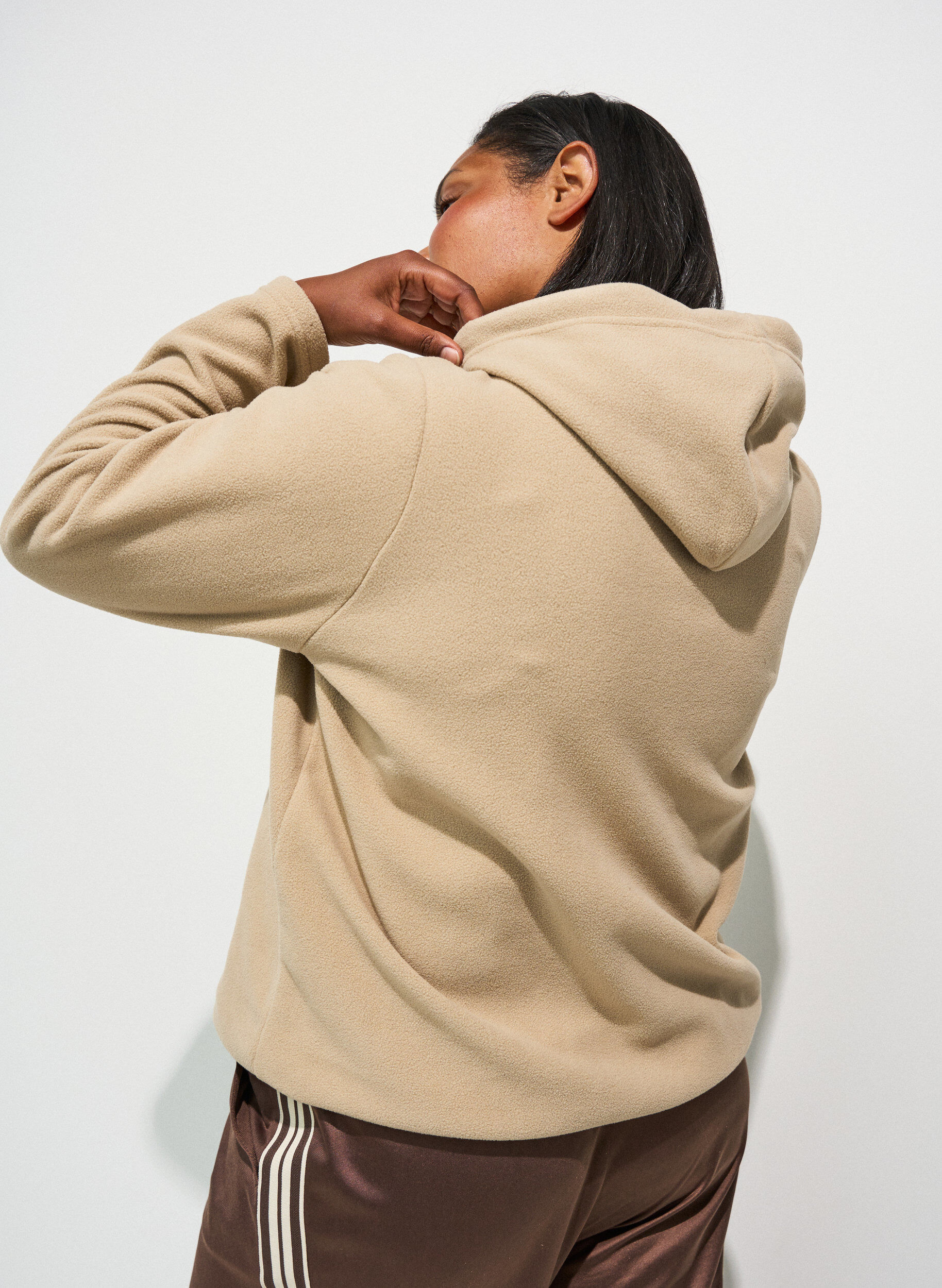 ZizzifashionFleece hoodie with a high neck and embroidered text, Beige, Model image number 1