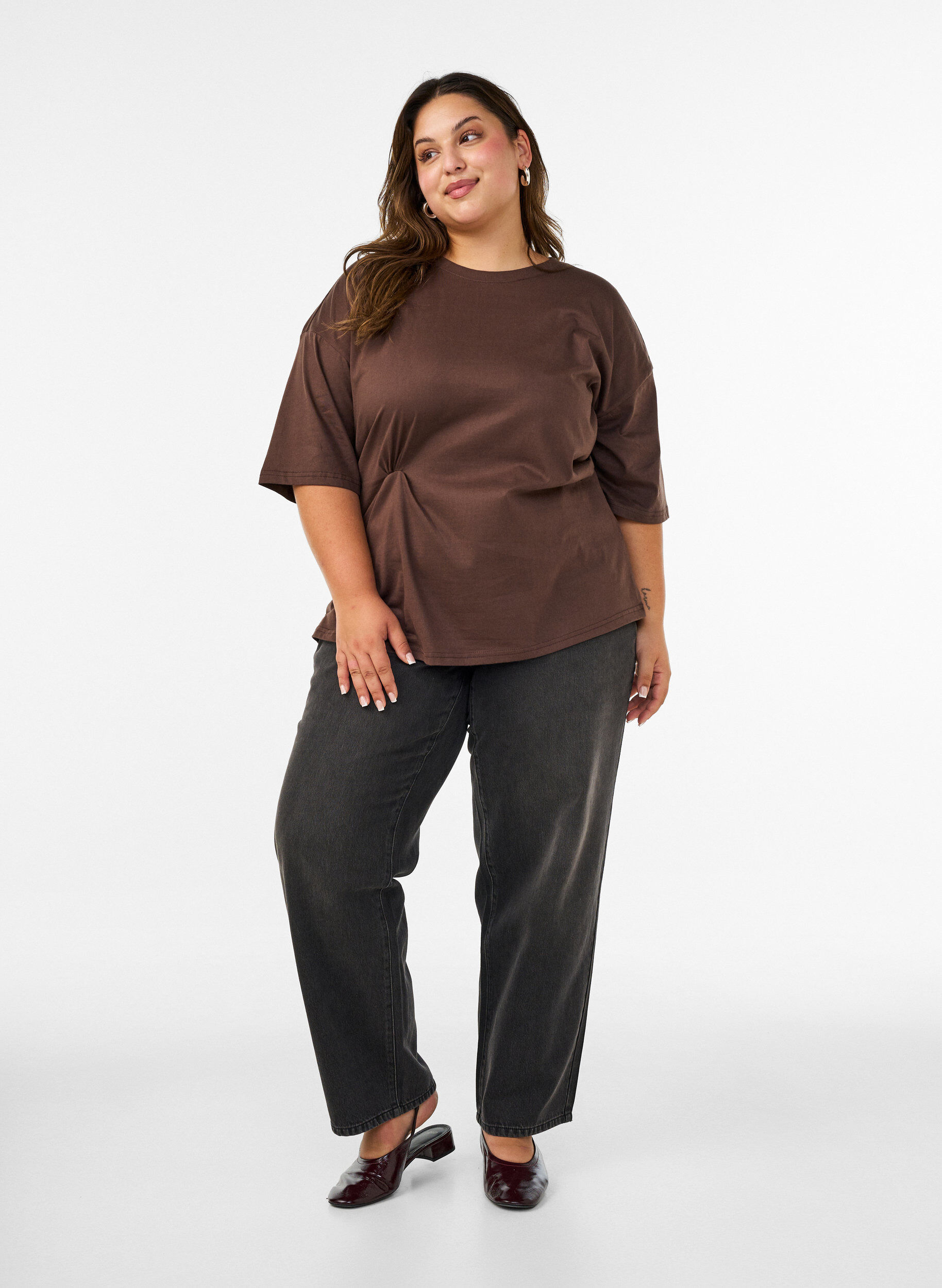 ZizzifashionT-shirt with draped detail, Brown, Model image number 1