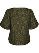 Jacquard blouse with puff sleeves and an A-line shape, Green, Packshot image number 1