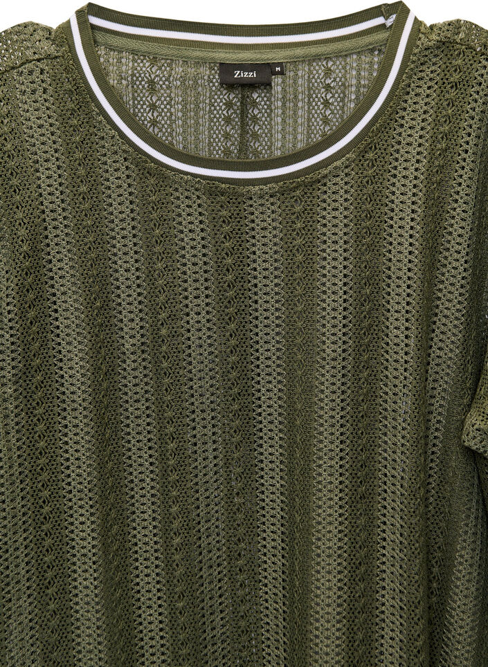 Midi dress with openwork pattern and short sleeves, Green, Packshot