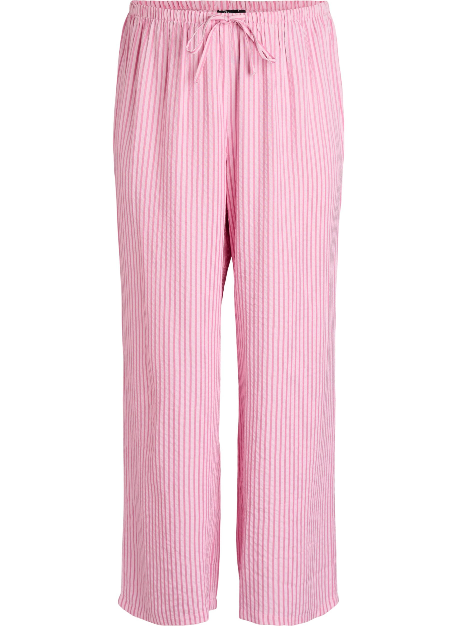 Zizzifashion Loose seersucker pyjama trousers with high waist, Pink, Packshot image number 0