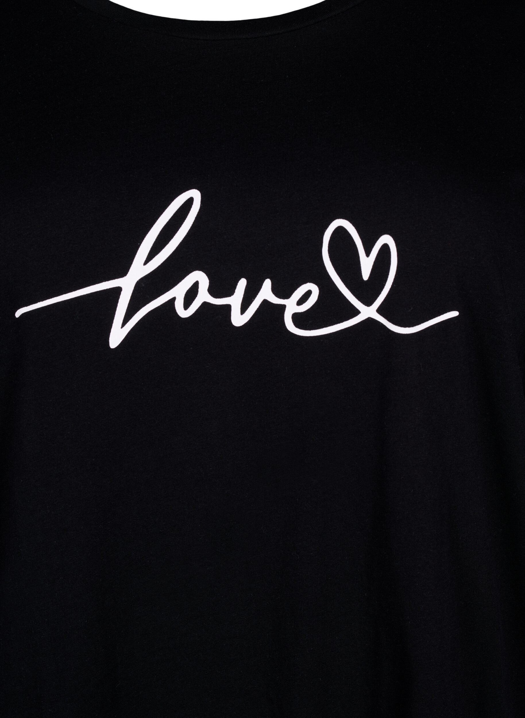 Zizzifashion Crew neck cotton T-shirt with print, Black W. Love, Packshot image number 2