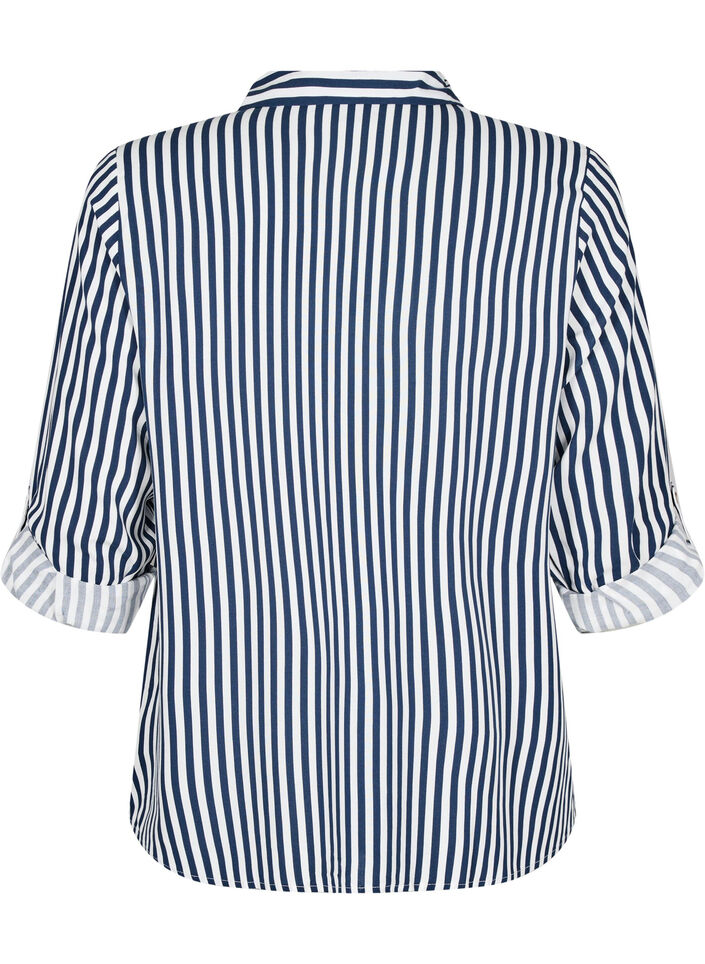 FLASH - Striped shirt with rolled-up sleeves, Blue, Packshot image number 1