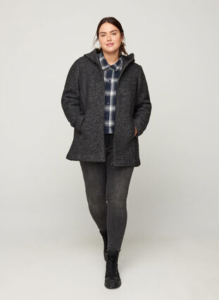 Short marled jacket with wool, Dark Grey Melange, Model image number 3
