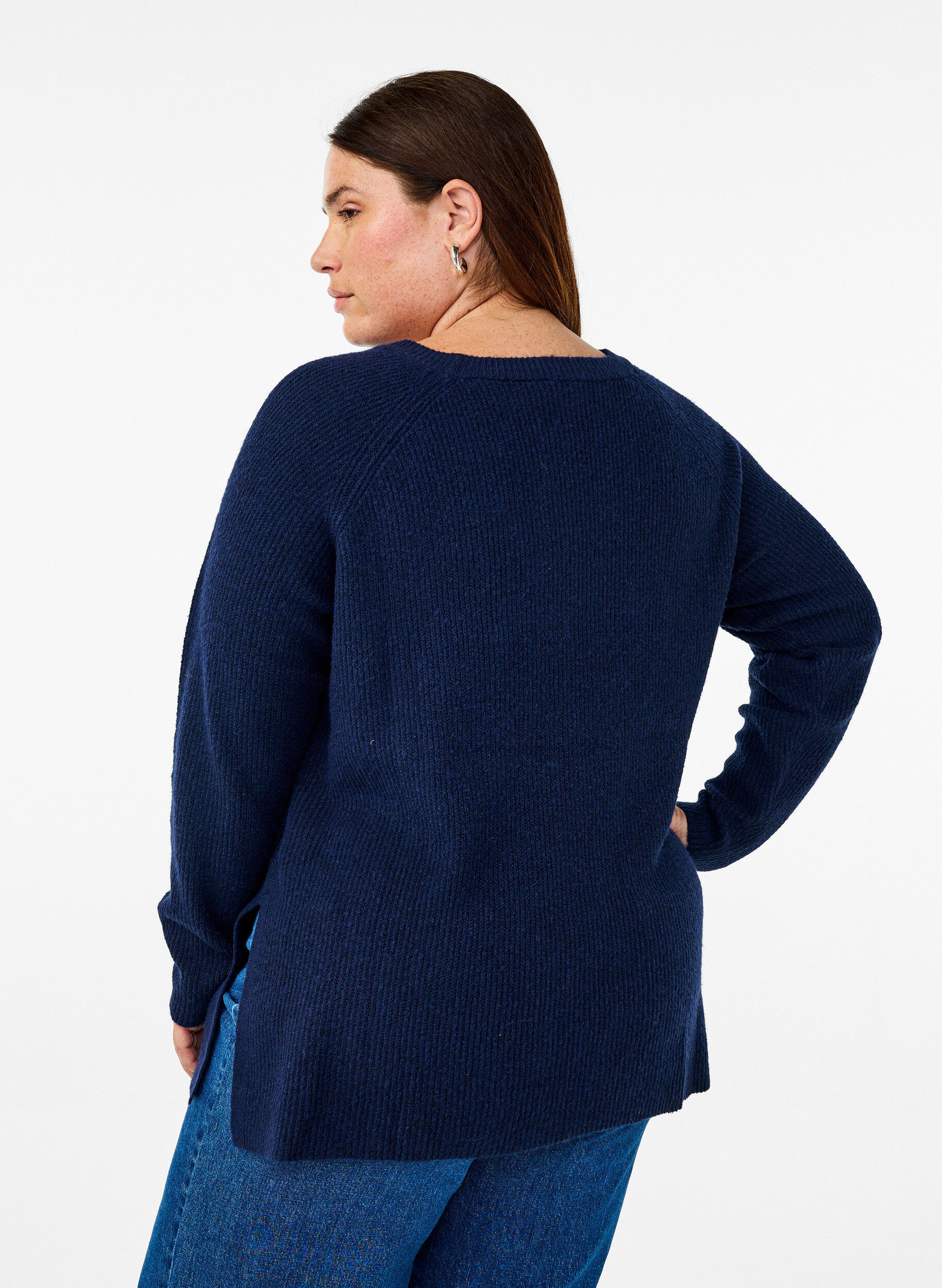 Zizzifashion Knitted blouse with round neck, Naval Academy Mel., Model image number 1