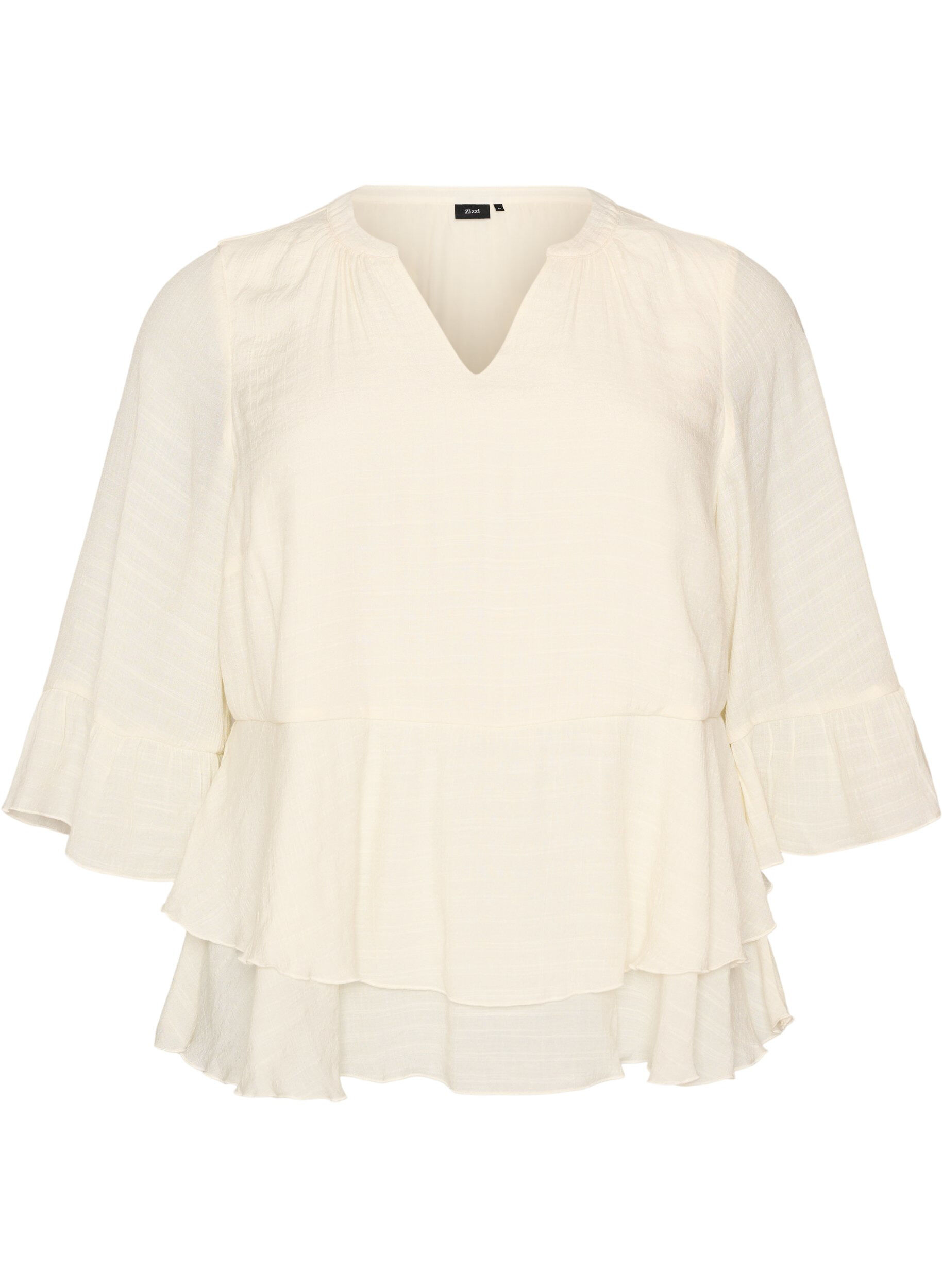 ZizzifashionBlouse with 3/4-sleeves and ruffle details, Vanilla, Packshot image number 0