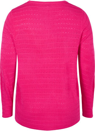 Knitted blouse with textured pattern and round neck, Fuchsia Purple, Packshot image number 1