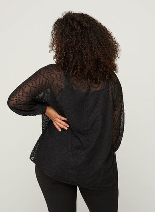 Textured blosue with 3/4 length sleeves, Black, Model image number 1