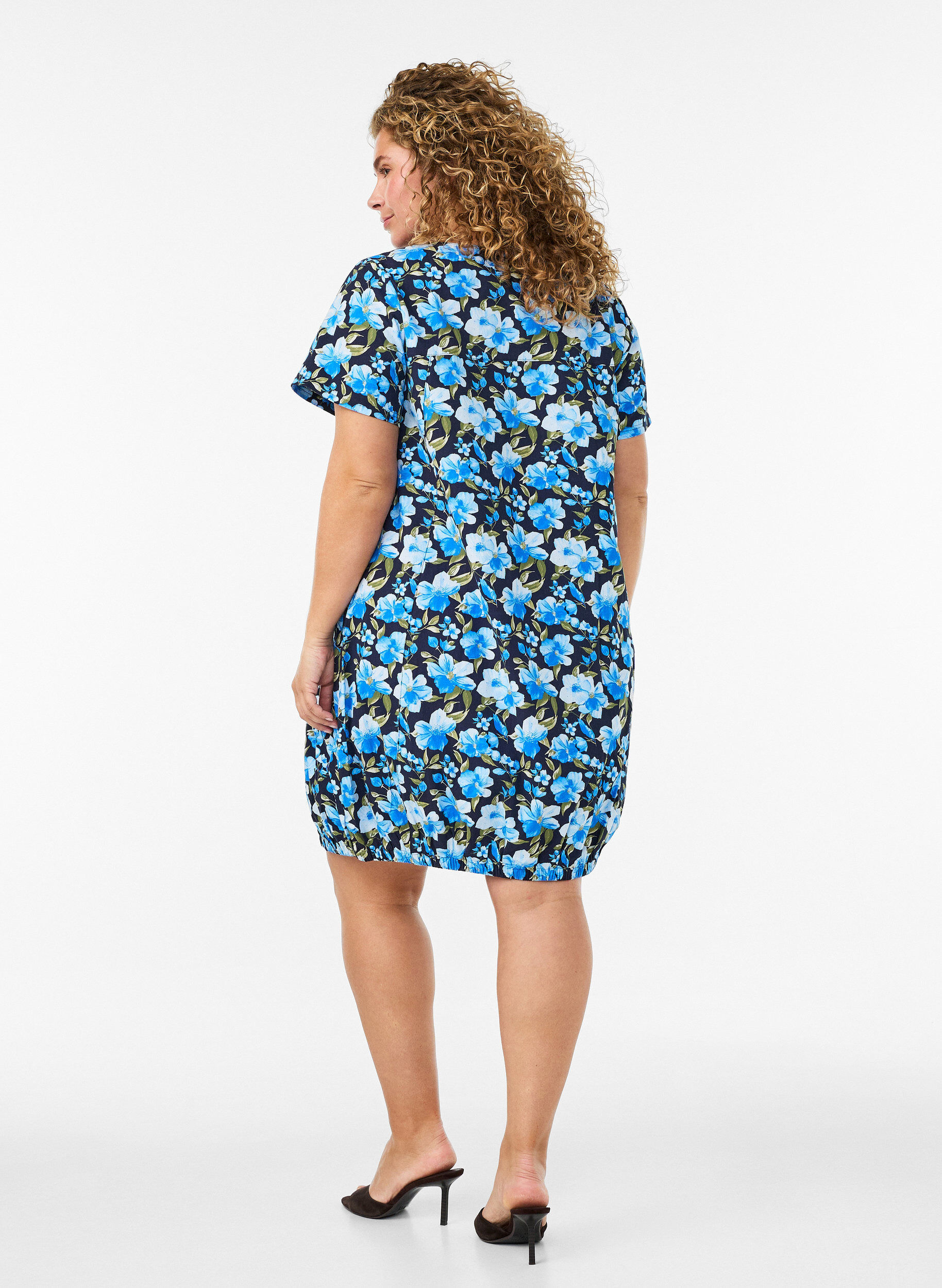 Zizzifashion Short-sleeved, printed cotton dress, Blue, Model image number 2