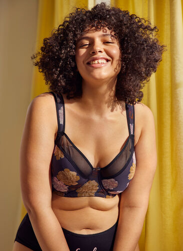 Bra  with print and mesh, Night Sky Flower, Image image number 0