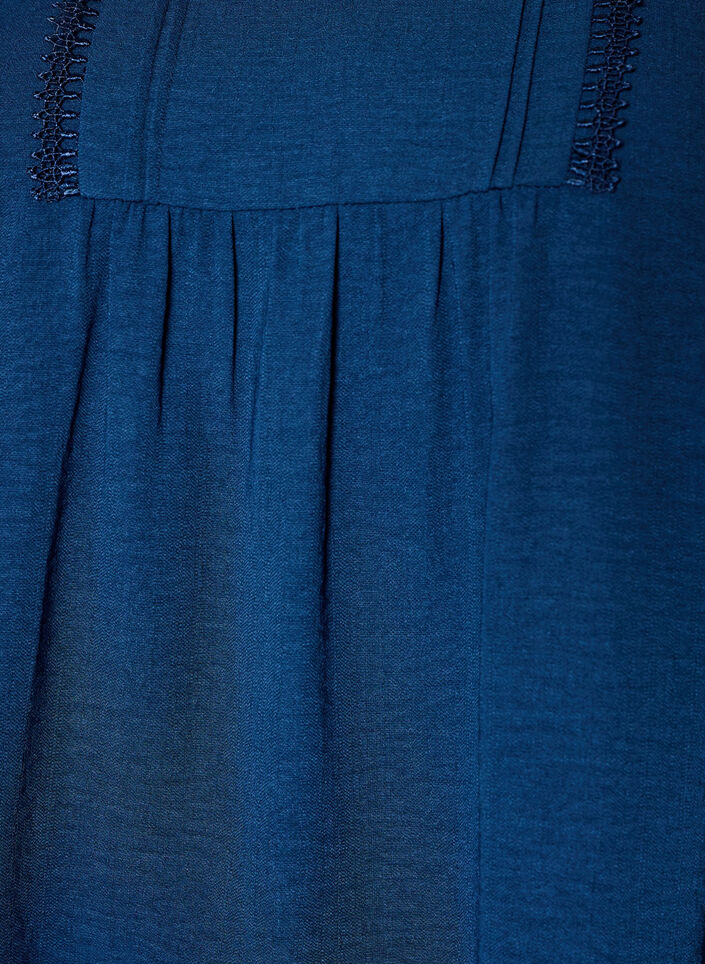 Blouse with V-neck and crochet band, Blue, Packshot image number 2