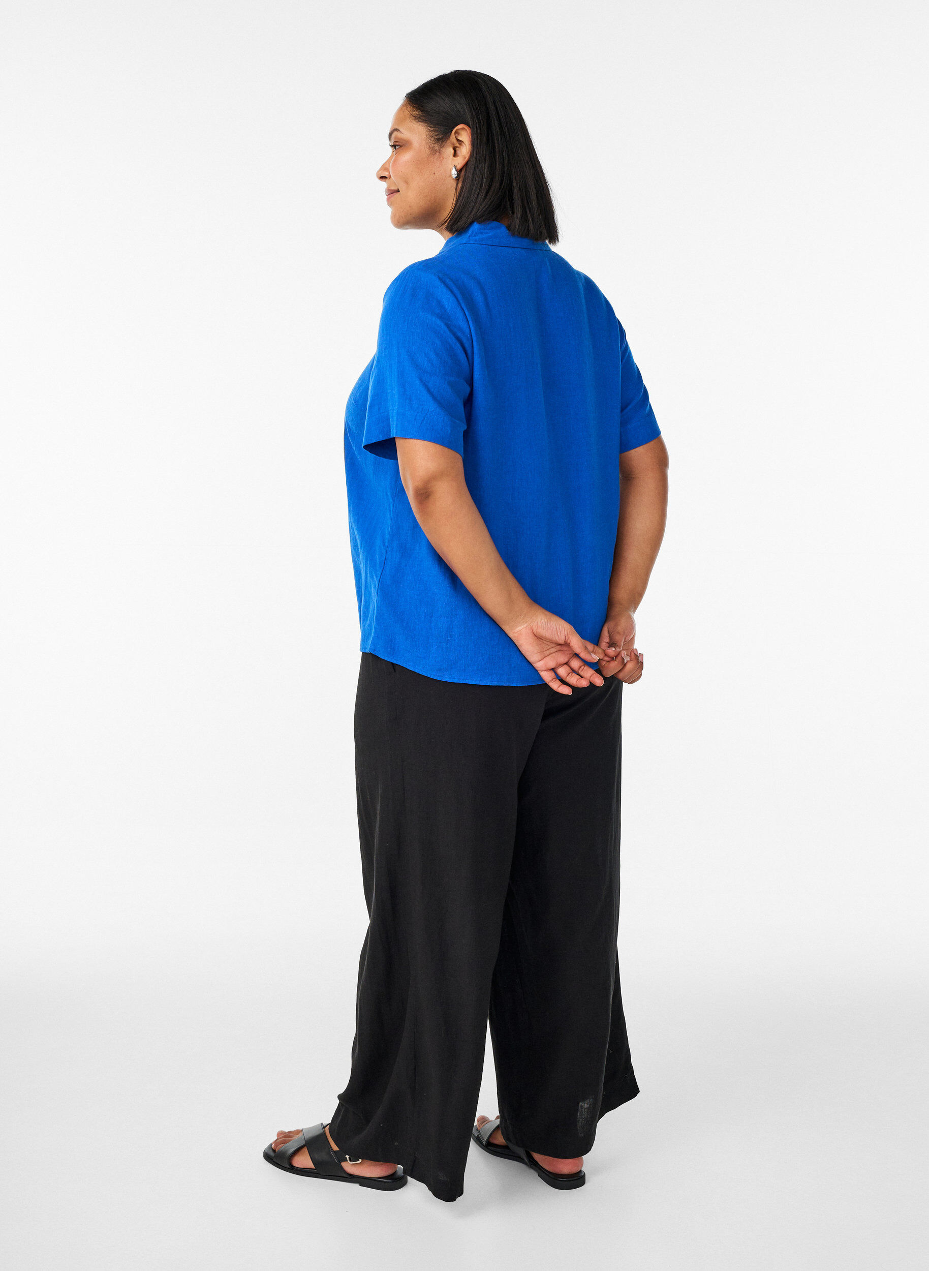 Zizzifashion Wide-leg linen and viscose trousers, Black, Model image number 1