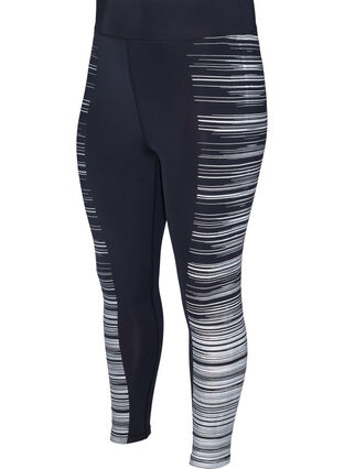 Cropped gym leggings with reflective print, Black, Packshot image number 2