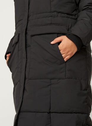 Long winter jacket with a drawstring waist, Black, Model image number 2
