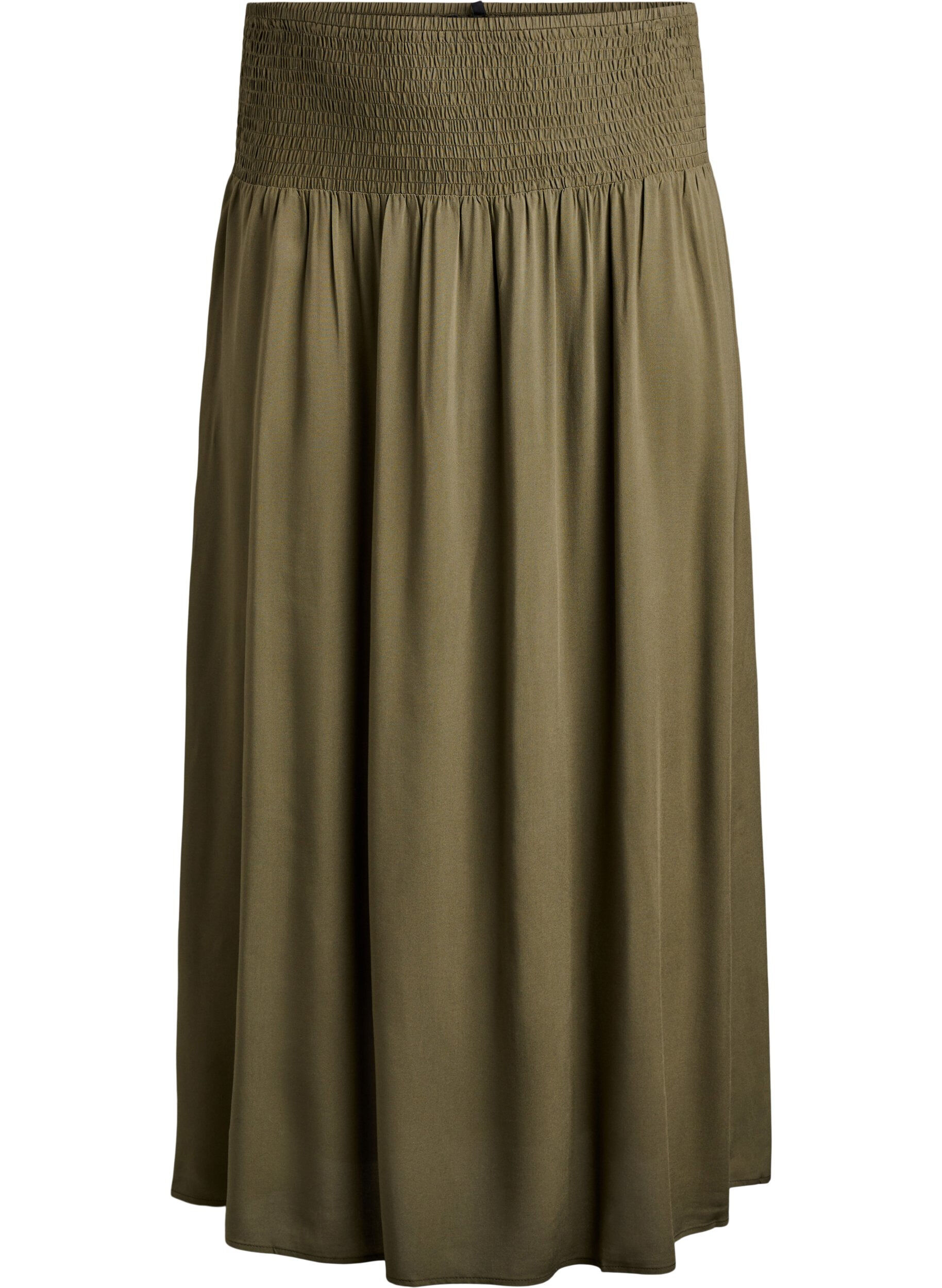 Zizzifashion FLASH - Viscose maxi skirt with smocking, Green, Packshot image number 0