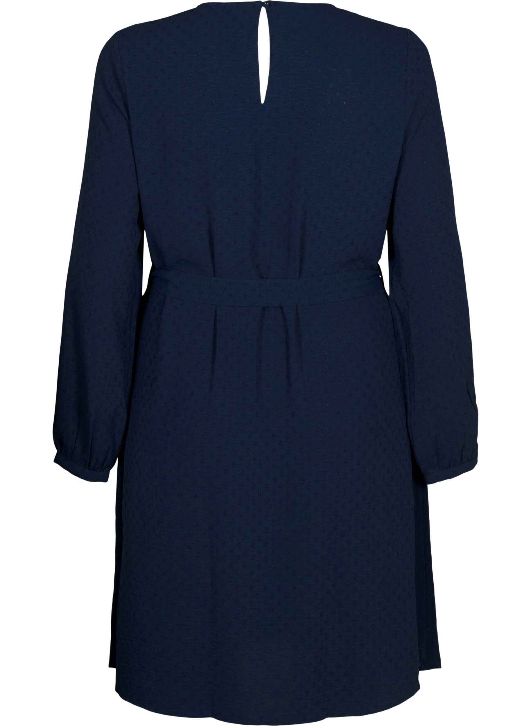 Zizzifashion Short textured dress with a tie belt, Navy Blazer, Packshot image number 1