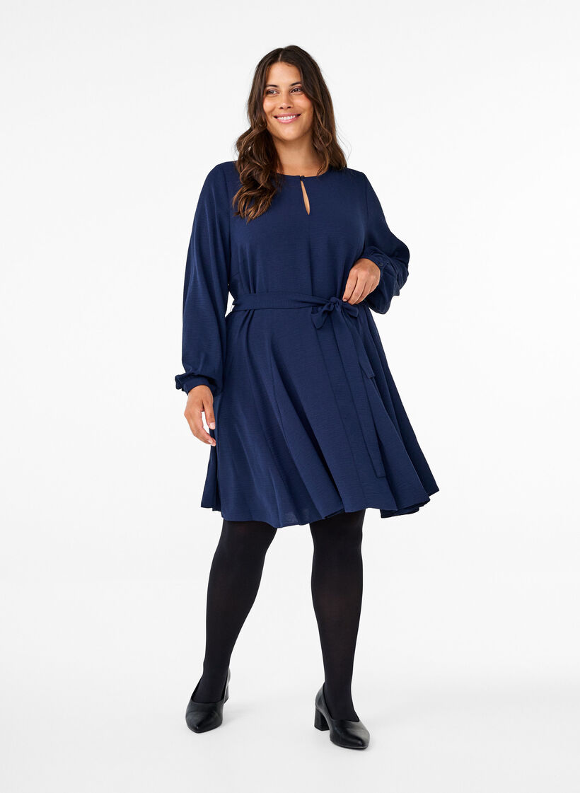 Long-sleeved dress with a tie belt, Navy Blazer, Model image number 2