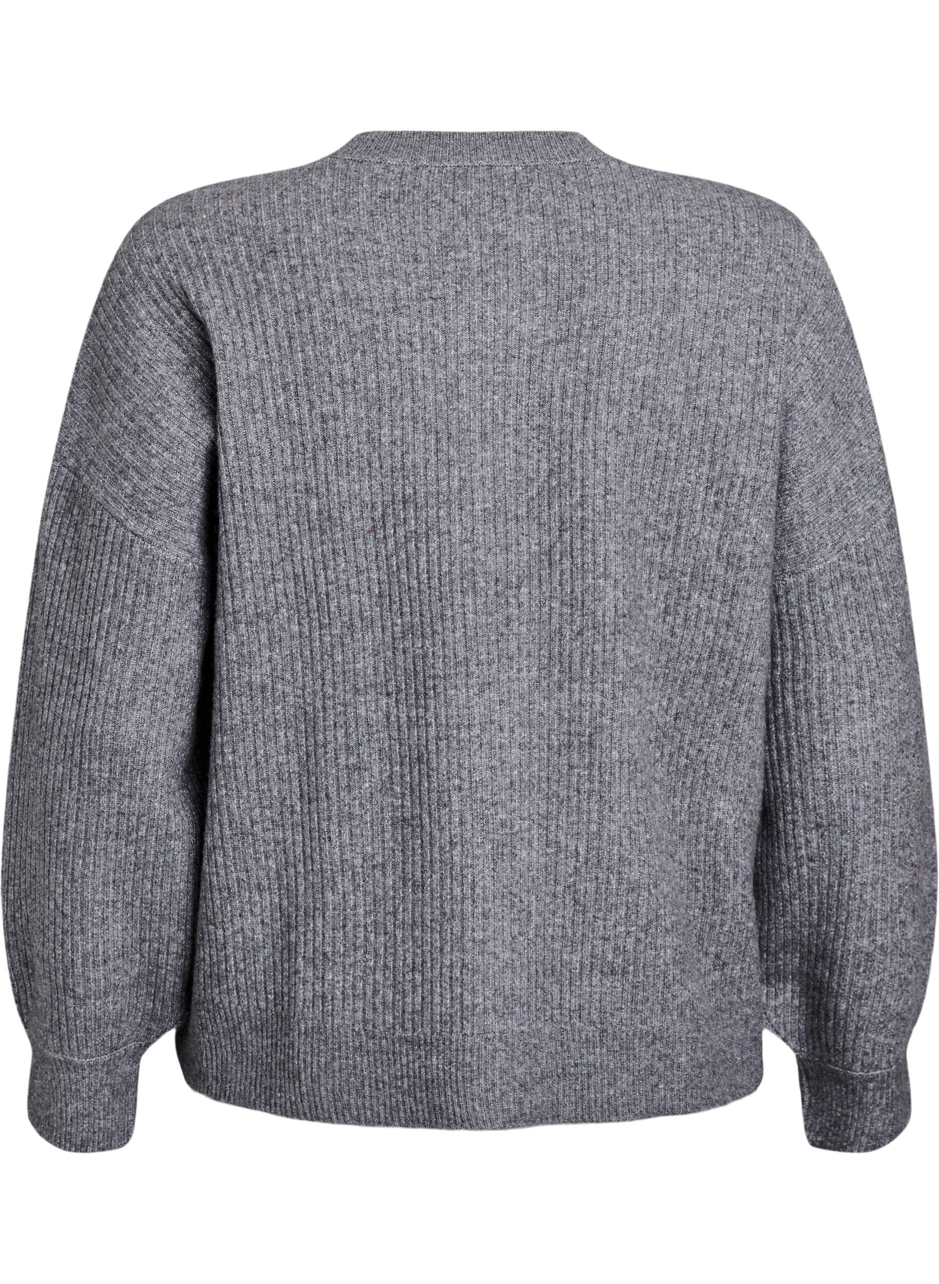 Zizzifashion Ribbed cardigan with buttons, Grey, Packshot image number 1